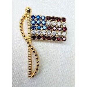 Rafaelian Signed AMERICAN FLAG Brooch Pin Gold Tone 1.75" x 1.25 inch Vintage
